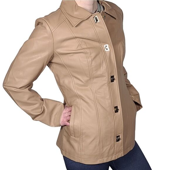 Dennis Basso Leather Jacket Tan size small - Picture 3 of 10